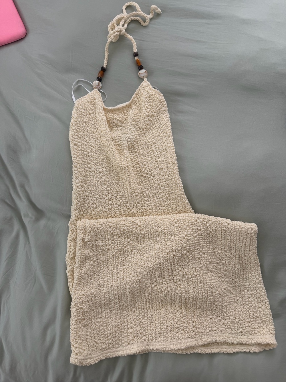 Lulu's Cream Knit Halter Jumpsuit with Bead-Strap Detail and Backless!